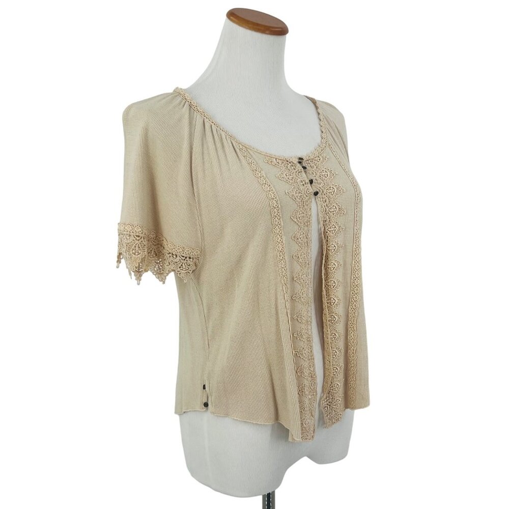 Vintage Y2K Free People Crochet Lace Cardigan Top • Boho Fairycore Coquette - Picture 5 of 12